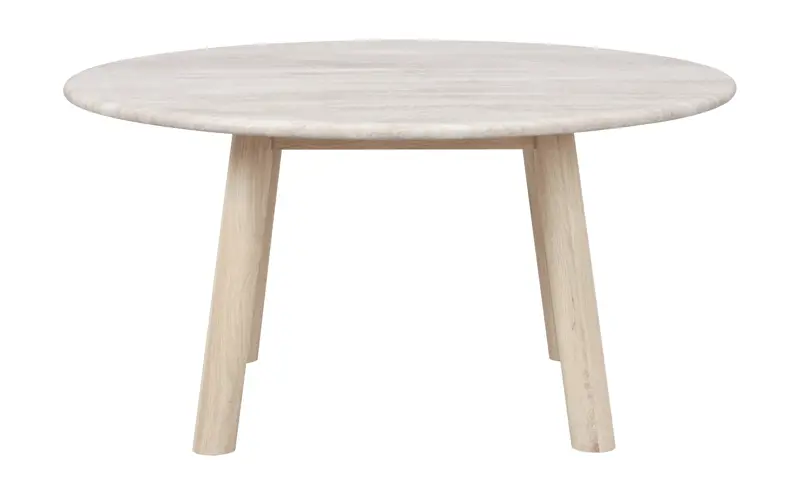 Taransay soffbord Ø90 beige travertin/vitpigmenterad ek a.