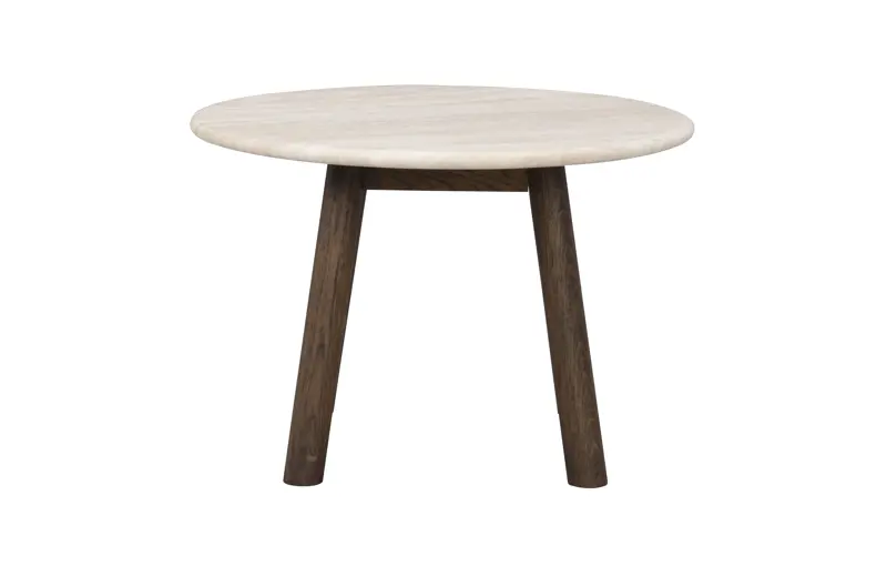 Taransay soffbord Ø60 beige travertin/brun ek a.