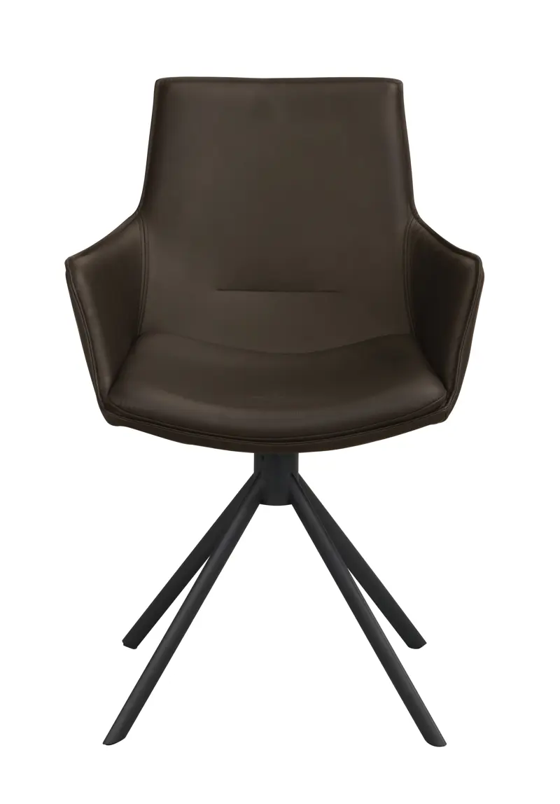 Lowell karmstol brunt läder/svart metall rak snurr a.