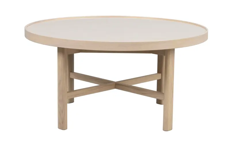 Marsden soffbord runt Ø90 beige keramik/vitpigmenterad ek a.