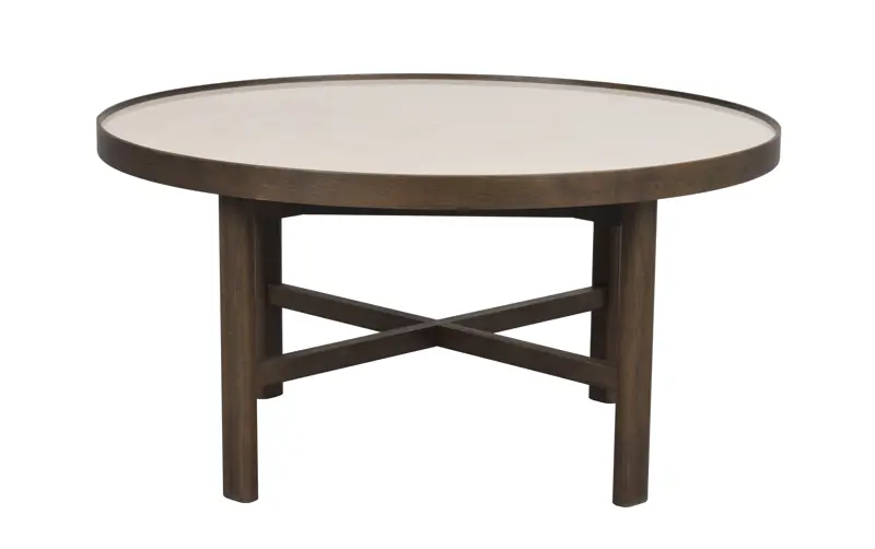 Marsden soffbord runt Ø90 beige keramik/brun ek a.