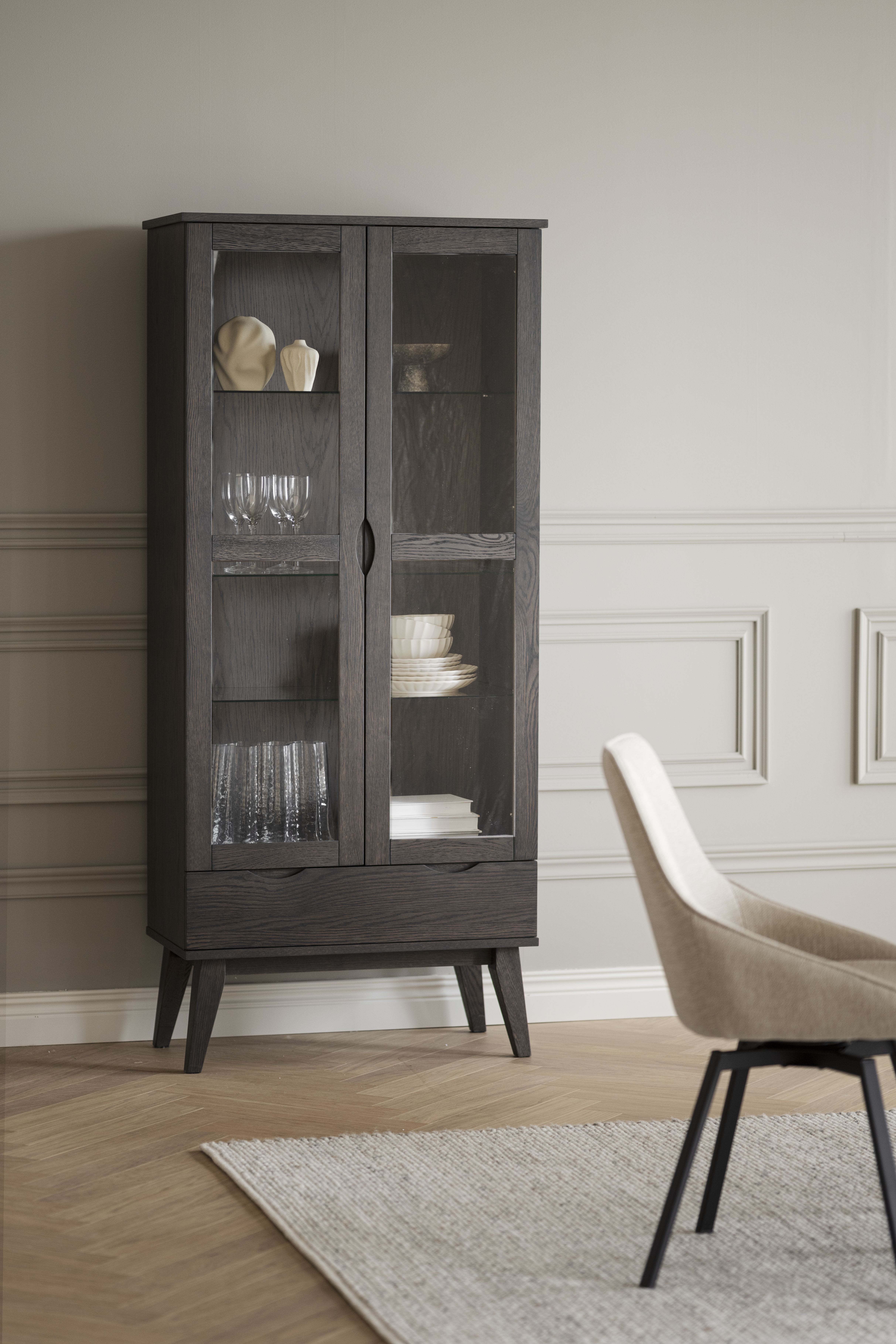 Filippa vitrinenschrank, Dunkelbraun, 82x40x185 cm