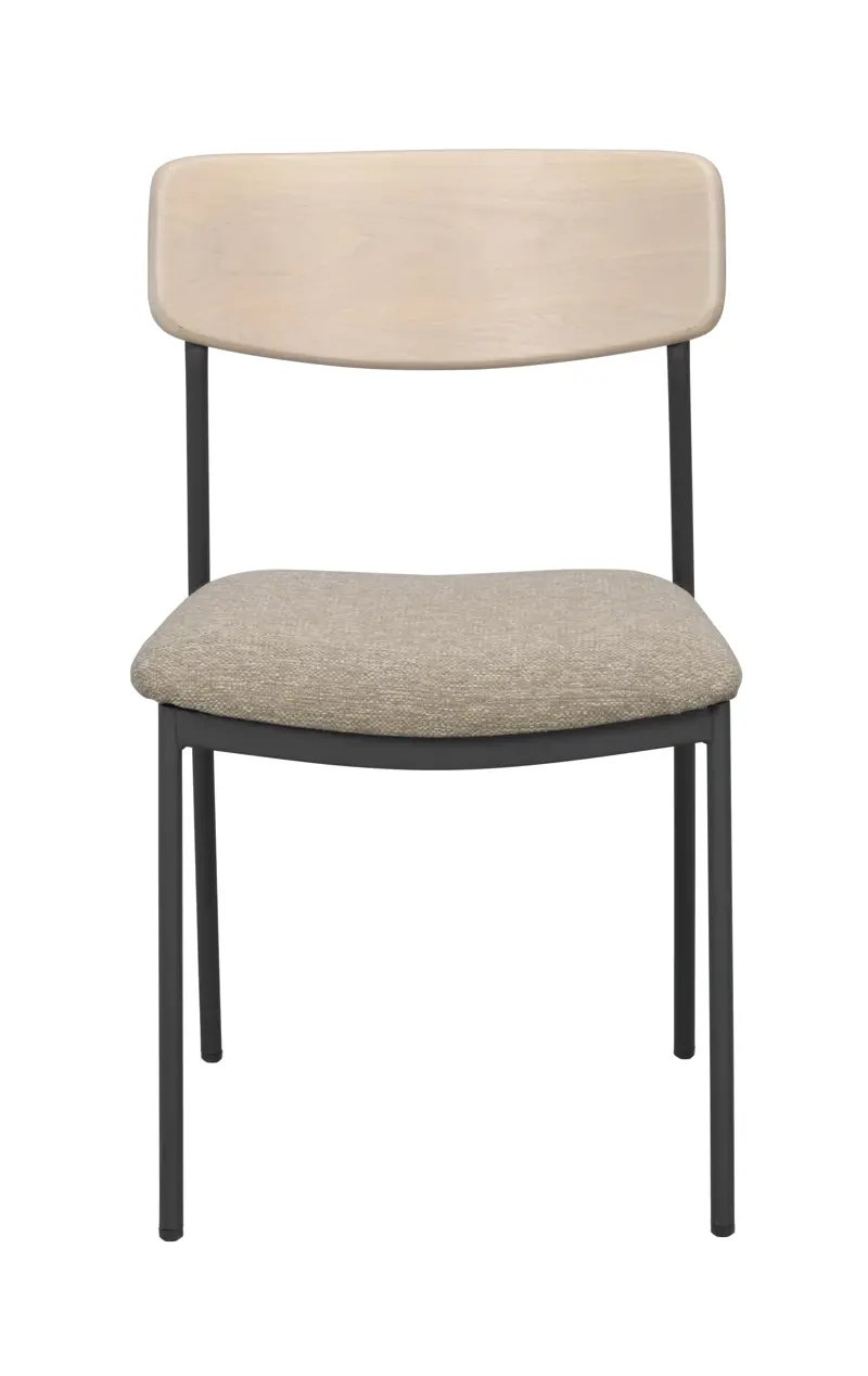 Maymont stol vitpig.ekrygg/mörkbeige tyg/svart metall stapelbar a.