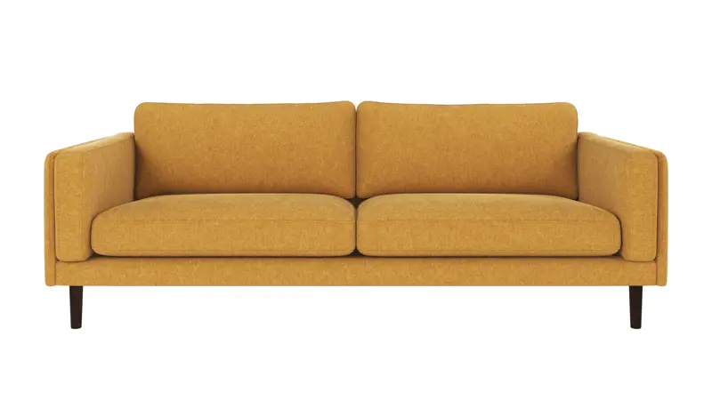 123749 b sb A Braden sofa 3-seater yellow fabric Brenda #68 (c1) brown oak legs.