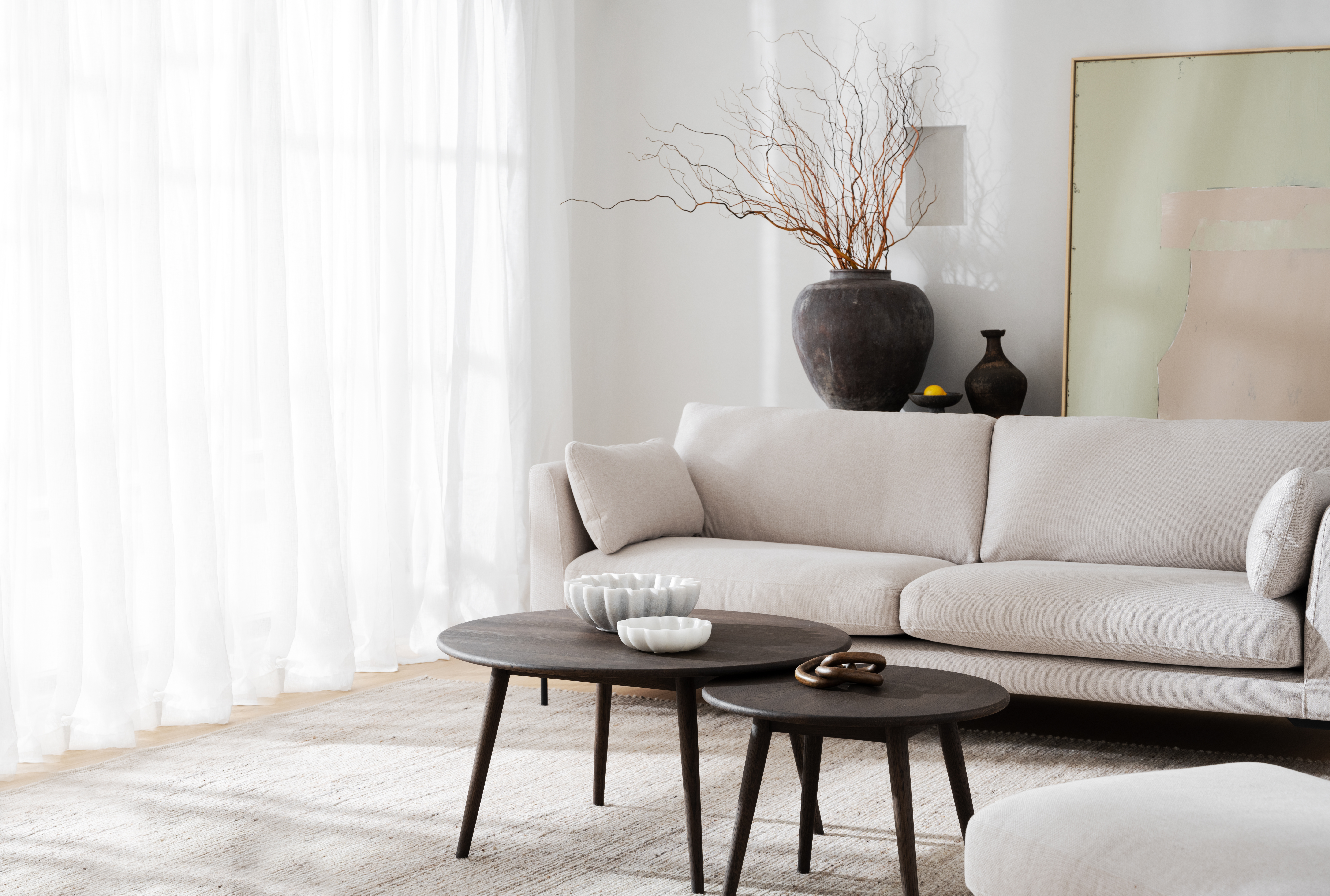 Corwin 3-seater sofa, Rita #1 light beige, 238x98x83 cm | Rowico Home