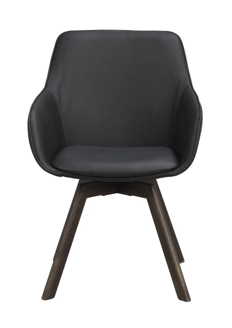 118142 b sb a Alison swivel armchair black leather brown oak.