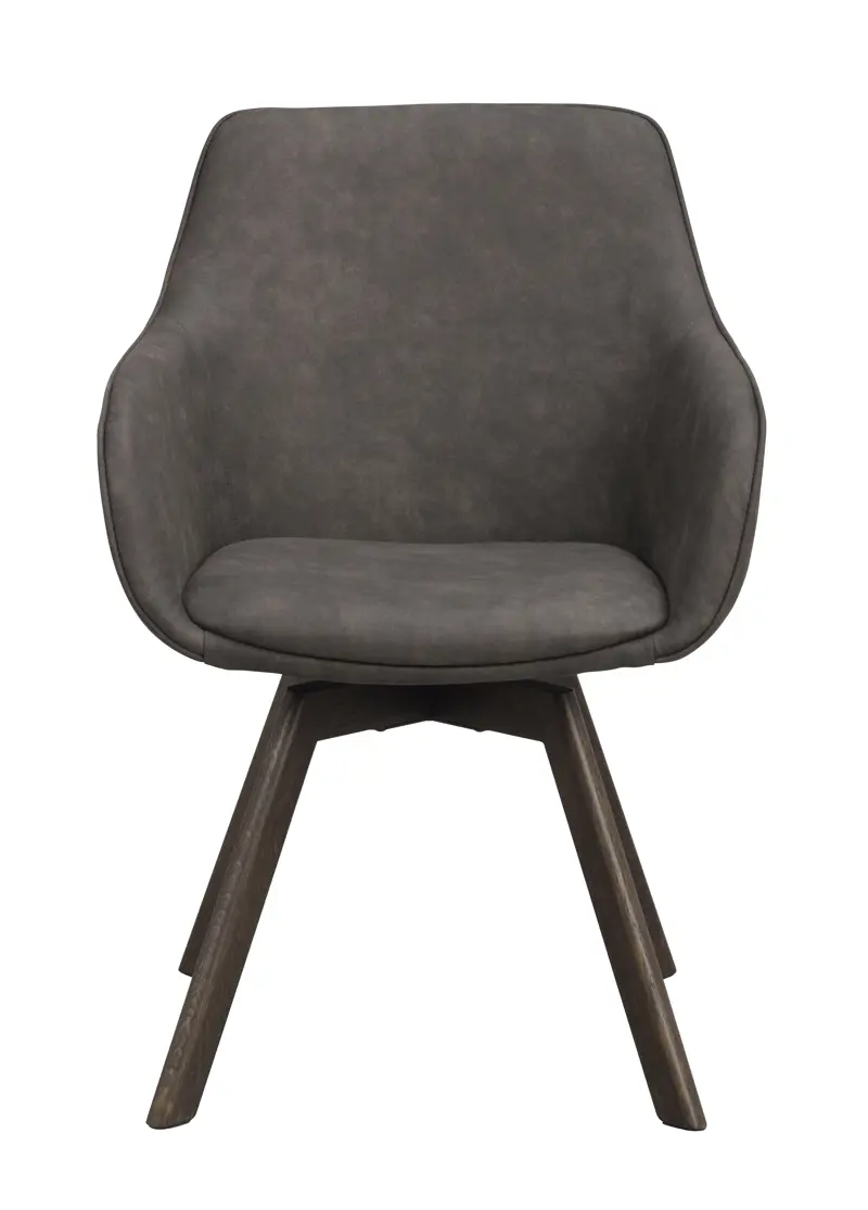 118092 b sb a Alison swivel armchair dark grey microfiber brown oak.