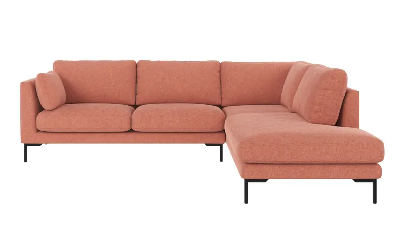 129254 b sb A Corwin corner sofa 2,5+2,5-seater open end R red fabric Brenda #52 (c1).