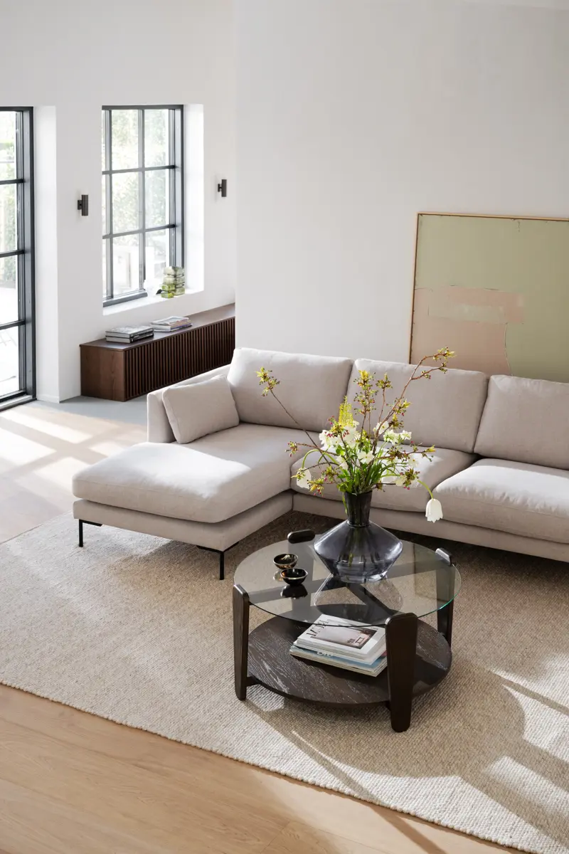 Corwin 3,5-seater sofa chaise longue Left, Rita #1 light beige