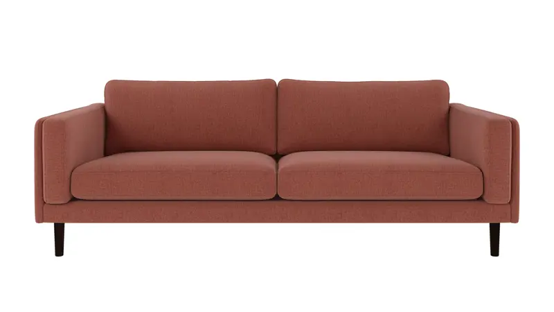123745 b sb A Braden sofa 3-seater red fabric Brenda #52 (c1) brown oak legs.