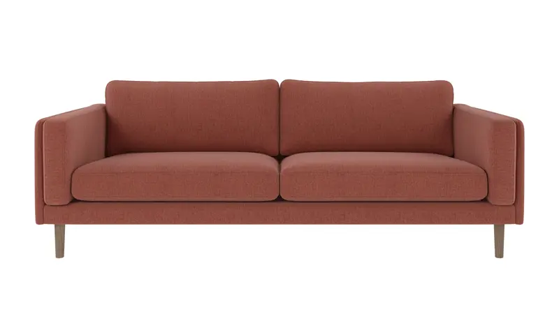 123744 b sb A Braden sofa 3-seater red fabric Brenda #52 (c1) whitewash oak legs.