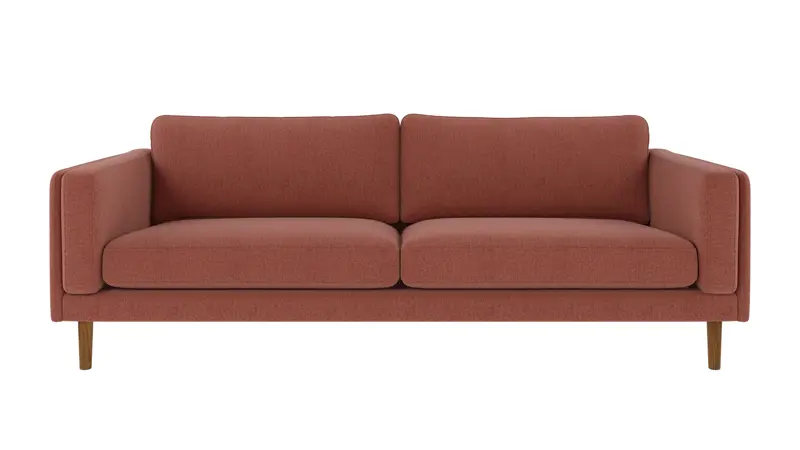 123743 b sb A Braden sofa 3-seater red fabric Brenda #52 (c1) oak legs.