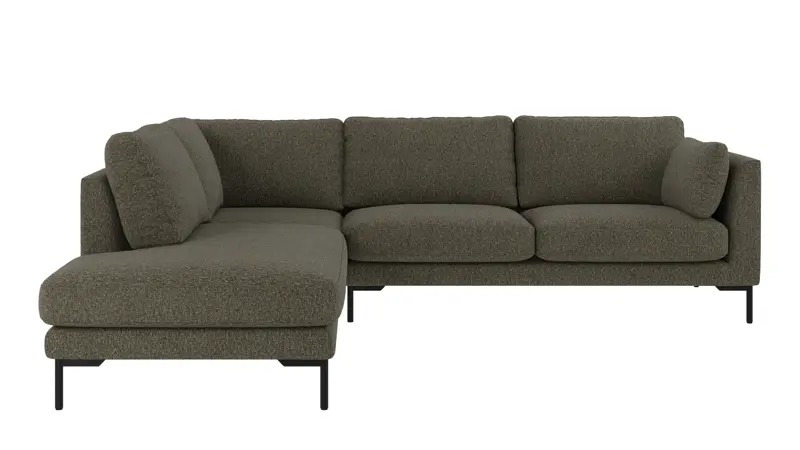 130306 b sb A Corwin corner sofa 2,5+2,5-seater open end L green-brown fabric Oscar #88 (c3).
