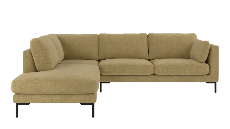 129736 b sb A Corwin corner sofa 2,5+2,5-seater open end L yellow fabric Max #170 (c2).