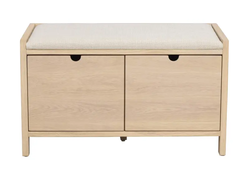134201 b sb a Hillmond bench w drawers Beige fabric whitepigm. oak.