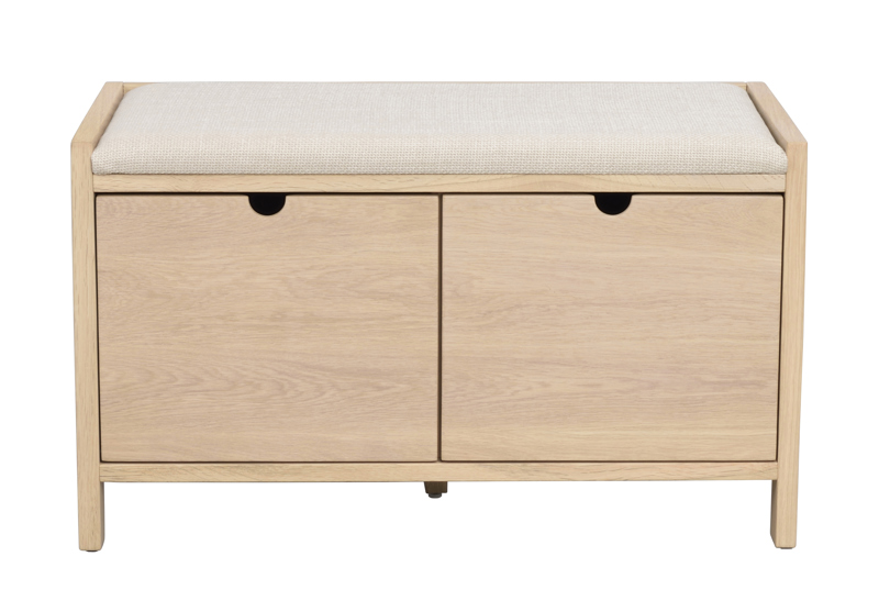 134201 b sb a Hillmond bench w drawers Beige fabric whitepigm. oak.