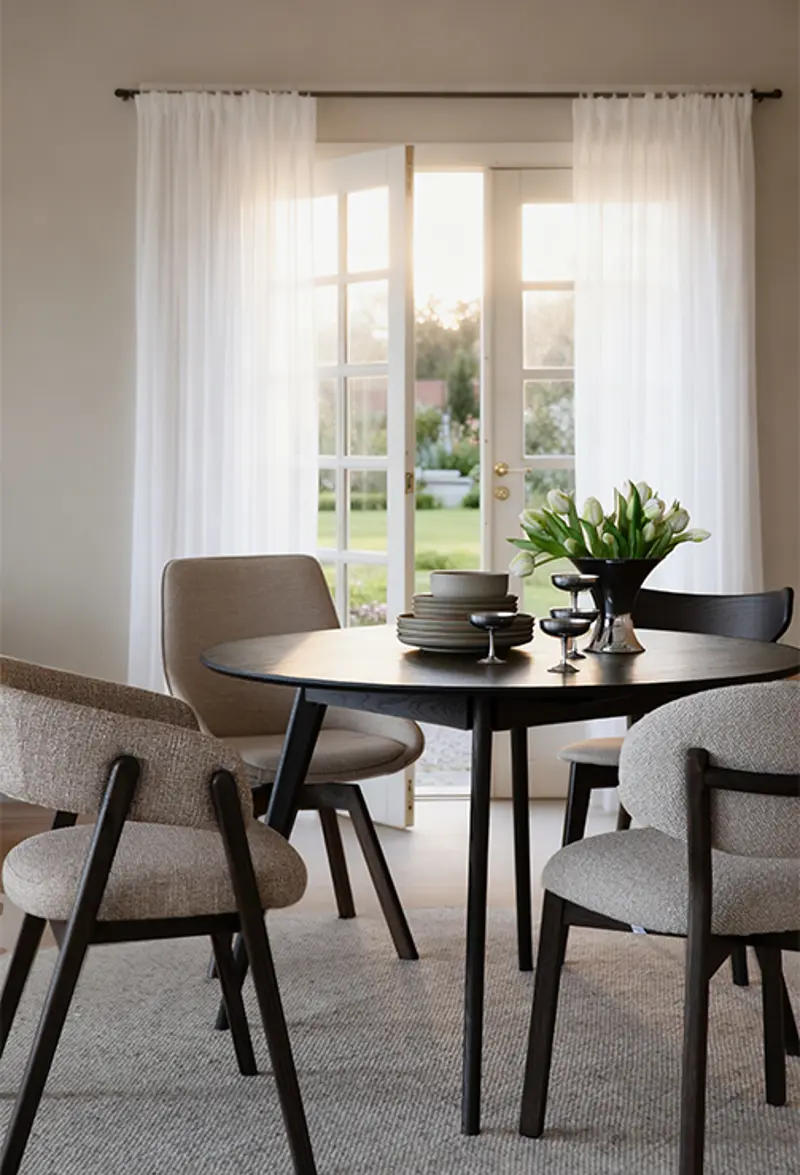 Brown dining chairs round table Yumi.