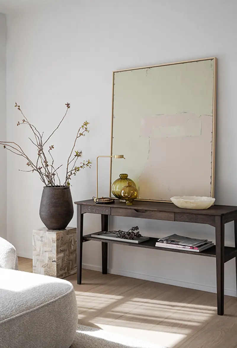 markham console table in oak brown