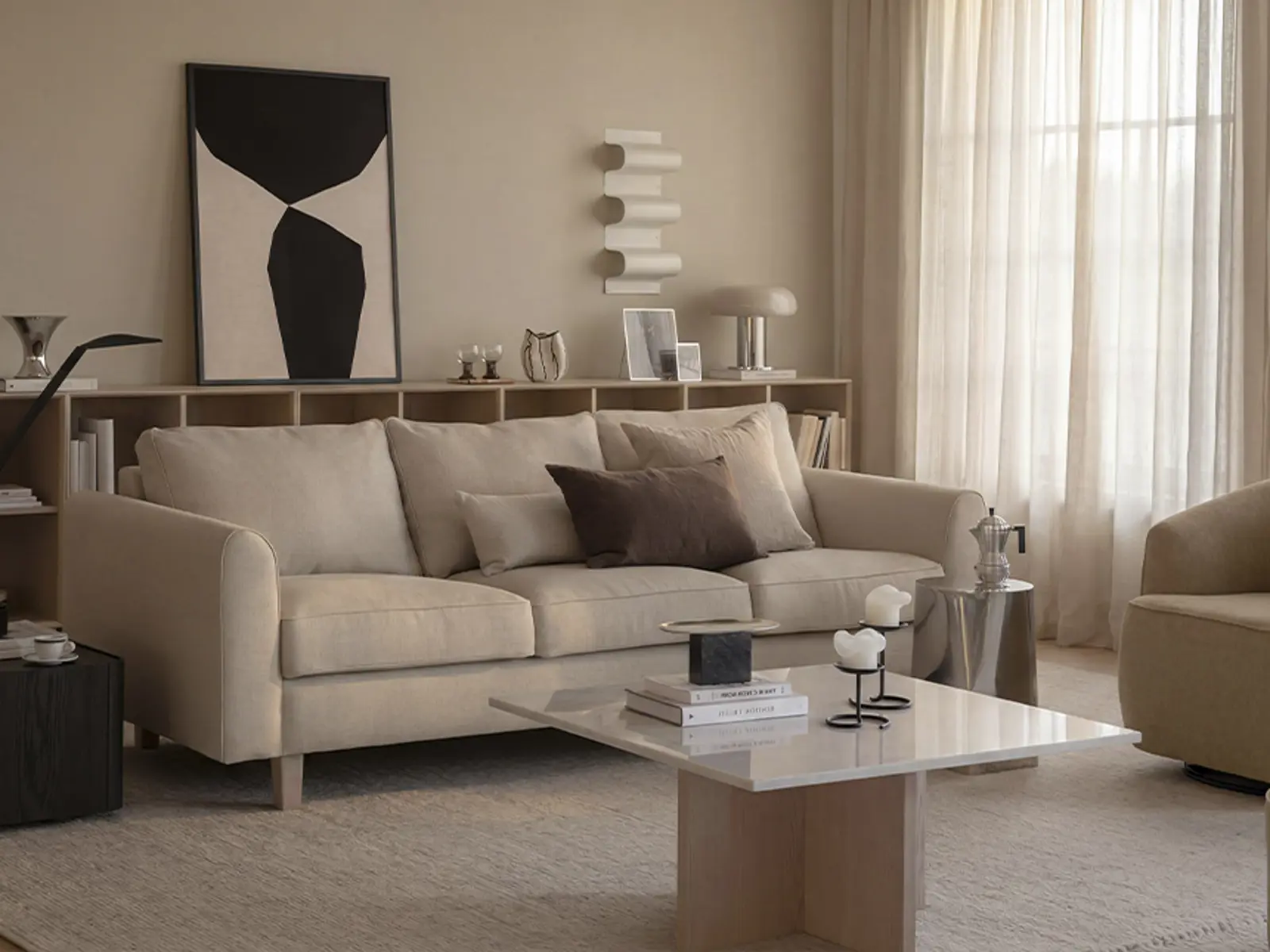 Irvine beige 3-seater sofa.