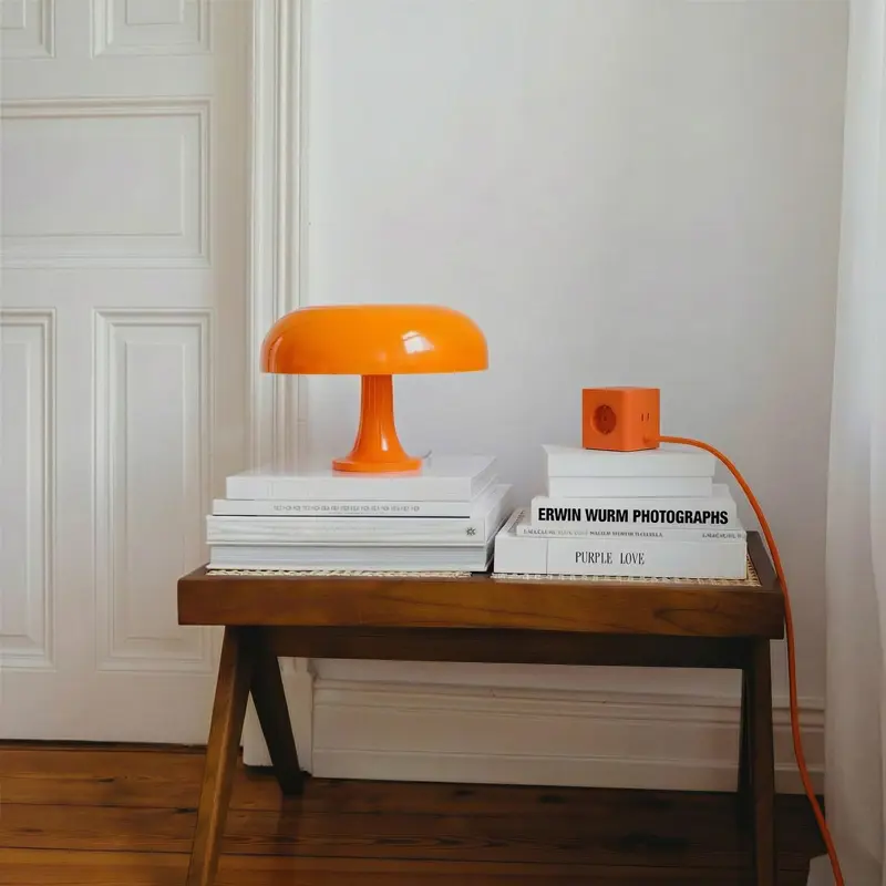 Orange lamp books Cords.