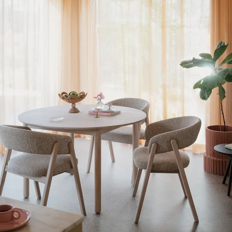 Derrymore dining table white wash barnaby chair.