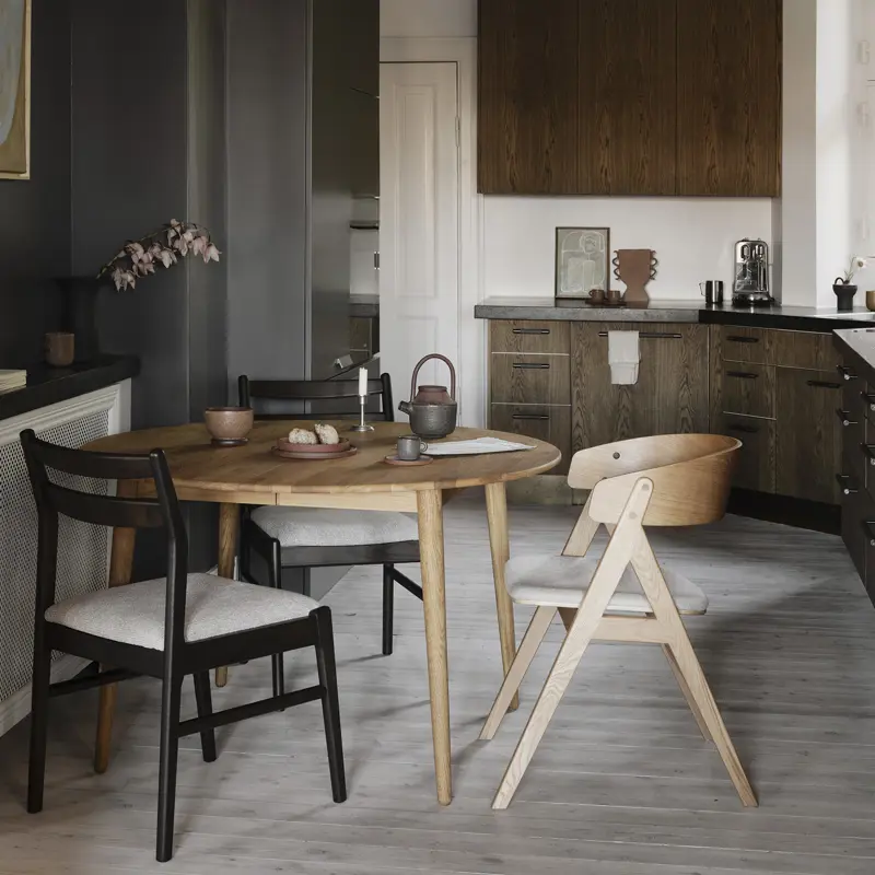 Tyler dining table Kerwin chair Waterton armchair.